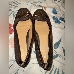Michael Kors Dark Brown Logo Flats with Gold Accents